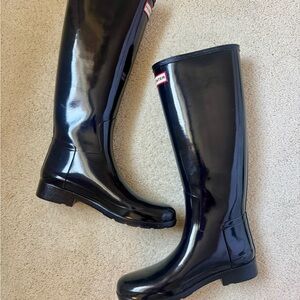Hunter Glossy Black Knee-High Boots